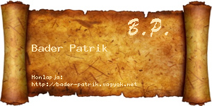 Bader Patrik névjegykártya
